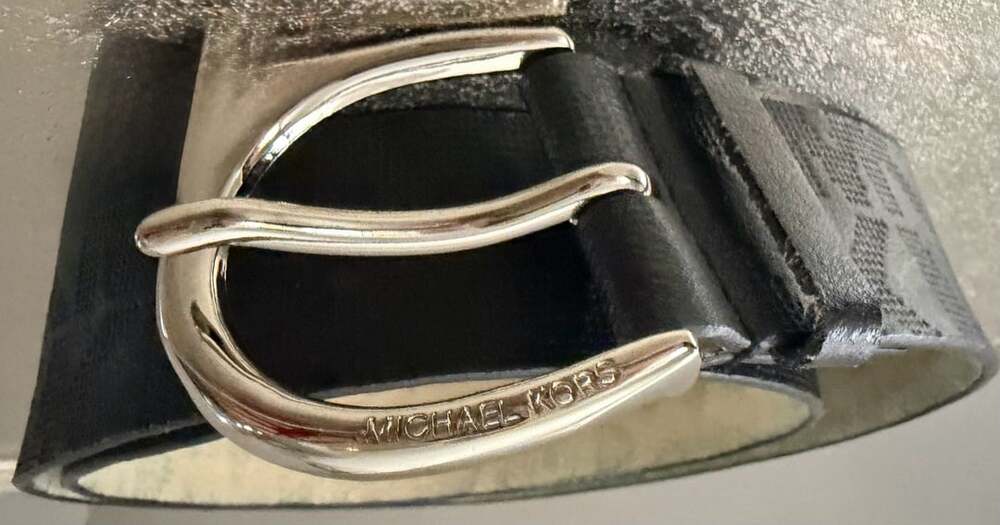 Michael Kors Logo Belt Medium Black Genuine Leather Silver Buckle